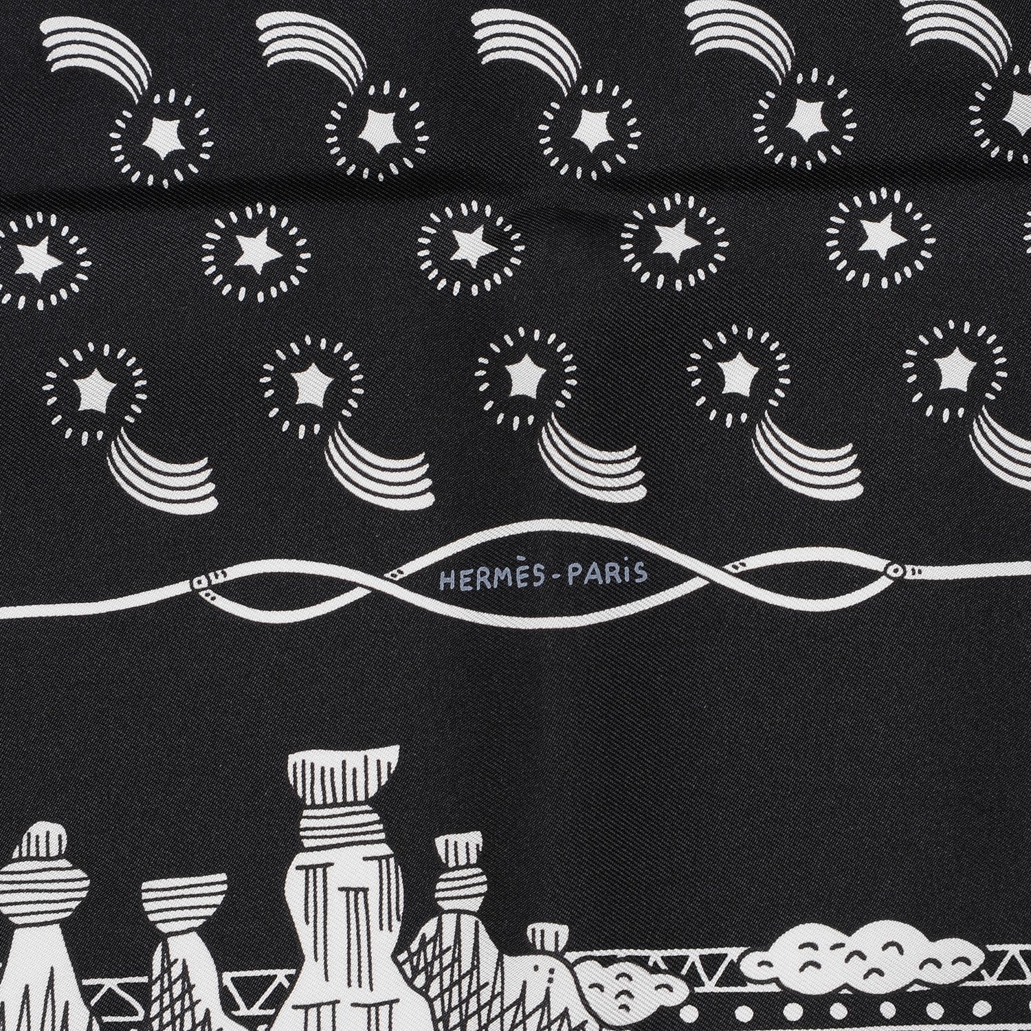 Hermes Silk Les Canyons Etoiles Bandana Scarf 55 Noir Blanc Noir 3 of 7
