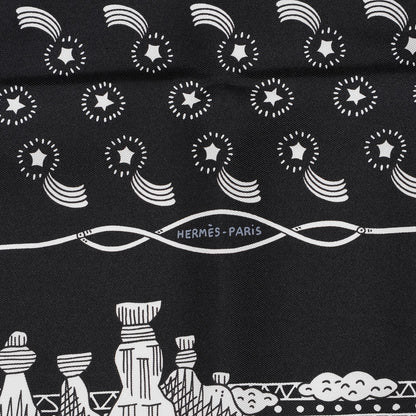 Hermes Silk Les Canyons Etoiles Bandana Scarf 55 Noir Blanc Noir 3 of 7