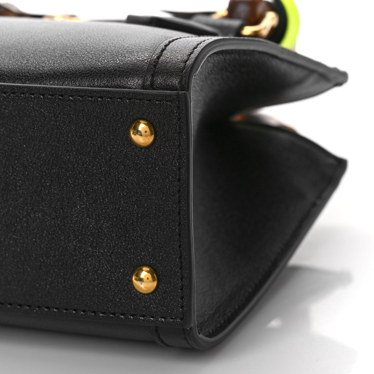 Wonka Grain Calfskin Mini Diana Tote Bag Black Yellow Fluo