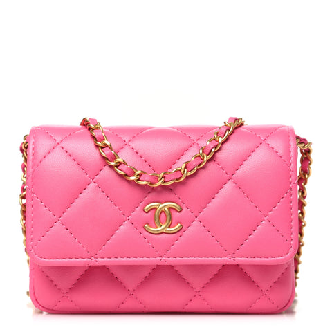 Lambskin Enamel Quilted Coco Hearts Clutch With Chain Pink