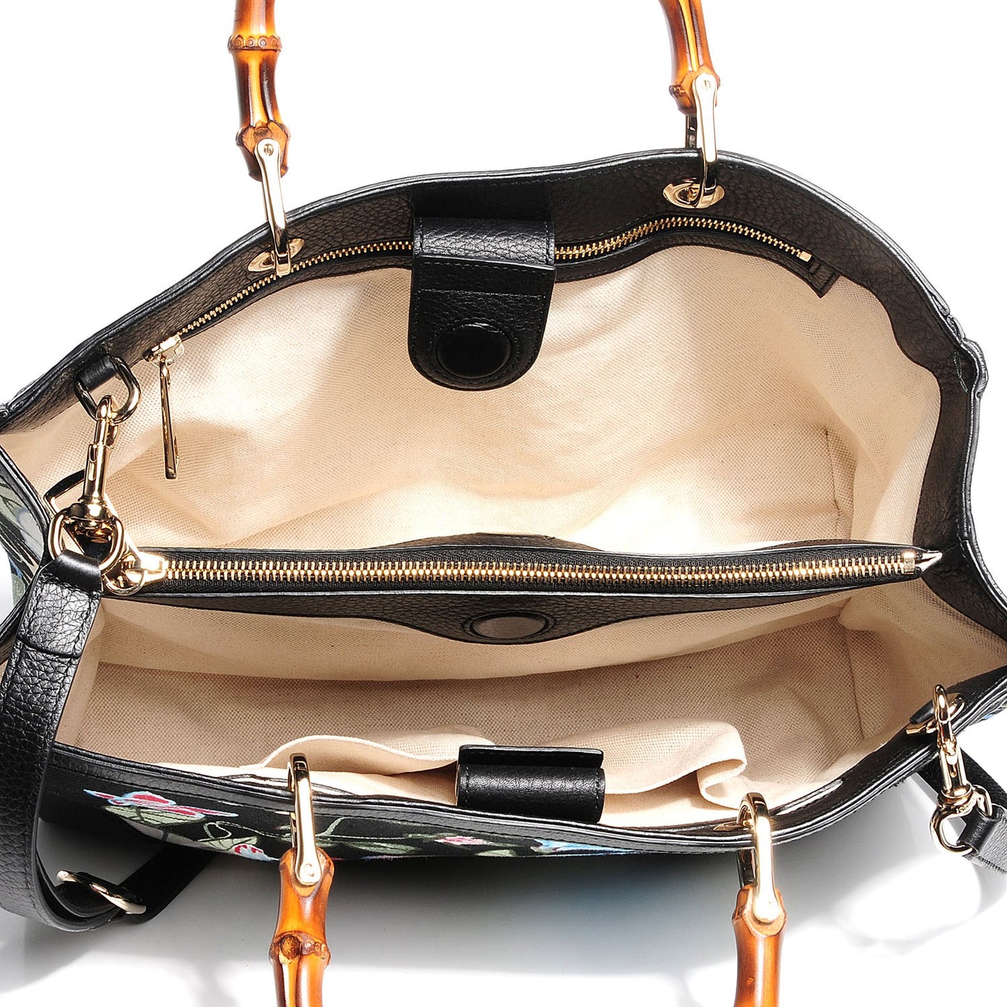 Canvas Cellarius Calfskin Flora Knight Medium Bamboo Shopper Tote Black