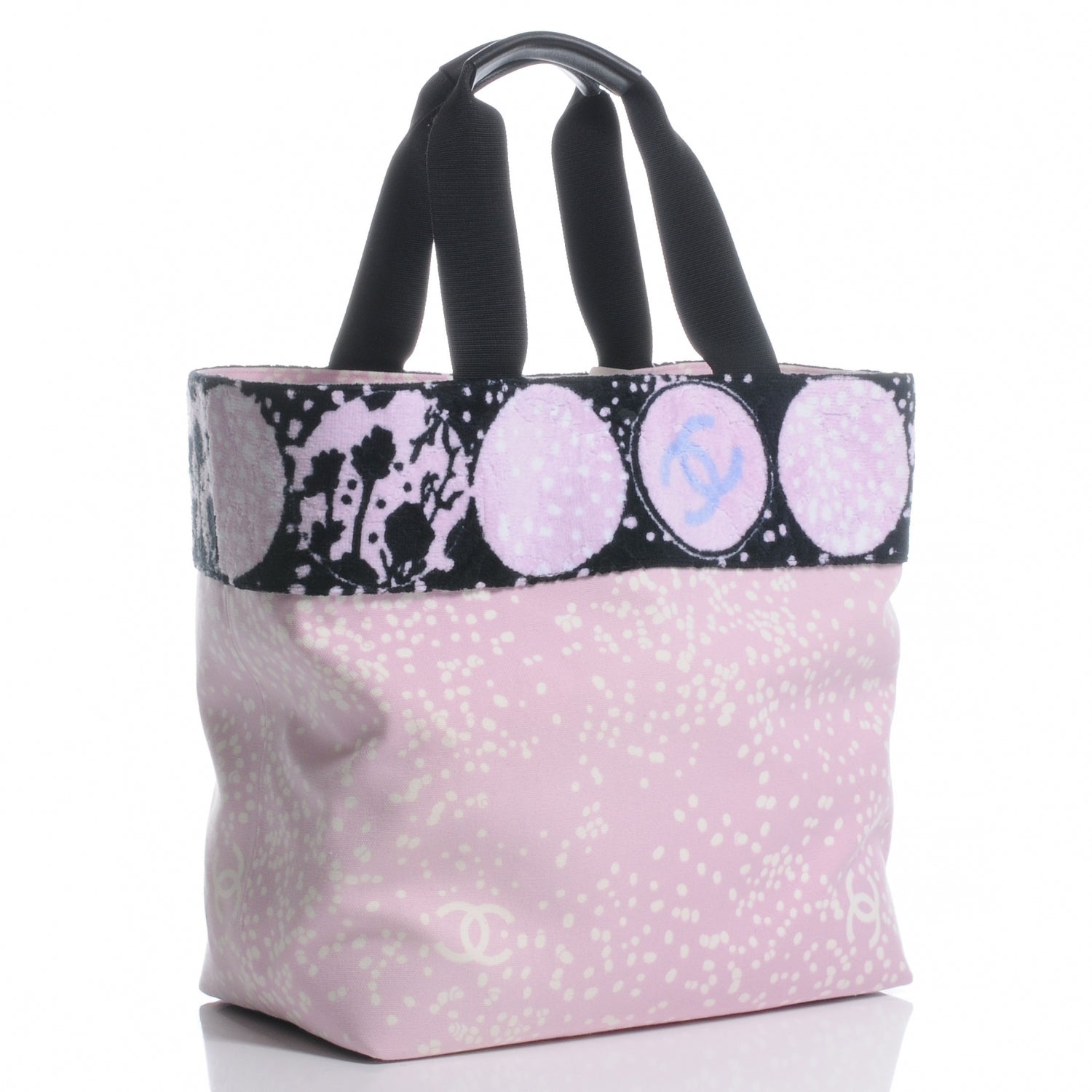 Chanel Terry Cotton and Canvas CC Print Large Tote Pink Black 3 of 7