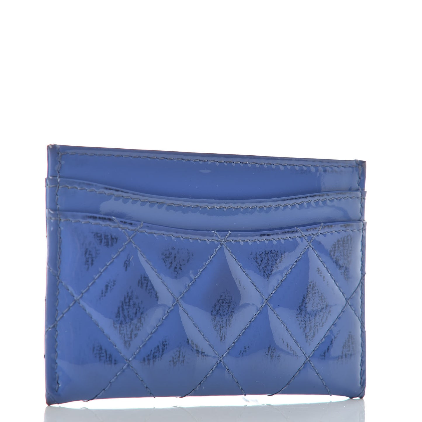 Patent Quilted Card Holder Blue