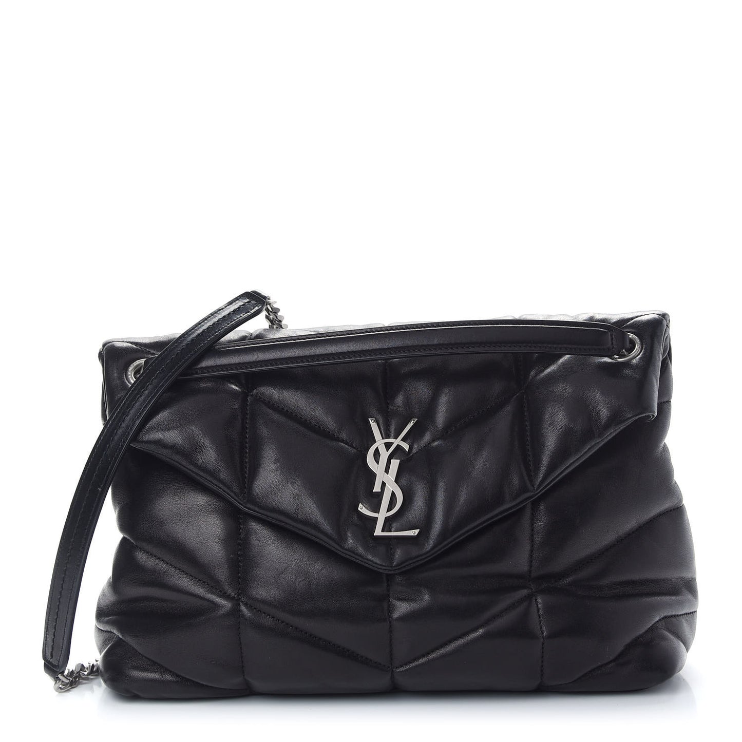 Lambskin Quilted Medium Loulou Puffer Monogram Chain Satchel Black