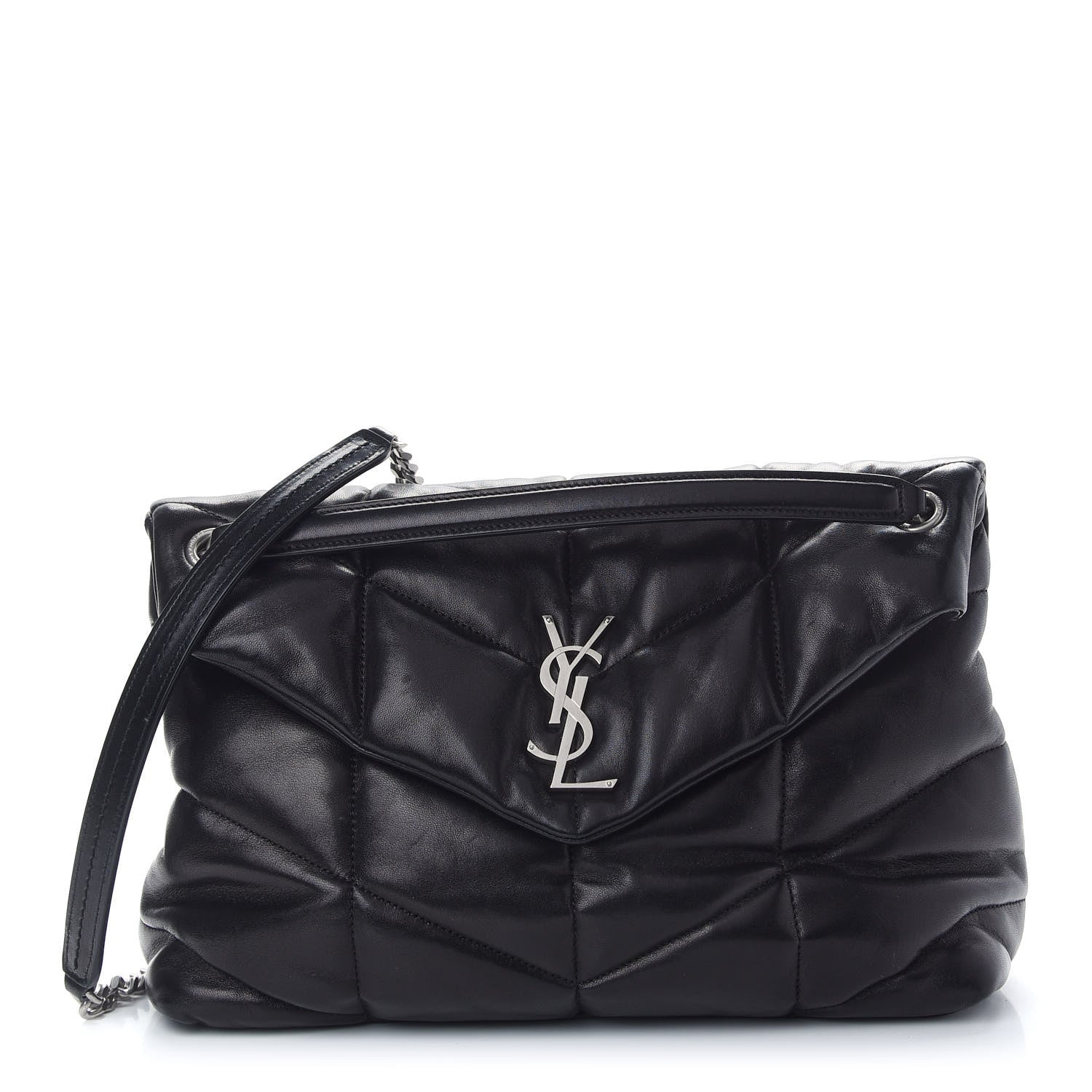 Saint Laurent Lambskin Quilted Medium Loulou Puffer Monogram Chain Satchel Black 1 of 9