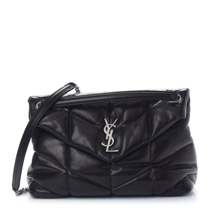 Saint Laurent Lambskin Quilted Medium Loulou Puffer Monogram Chain Satchel Black 1 of 9