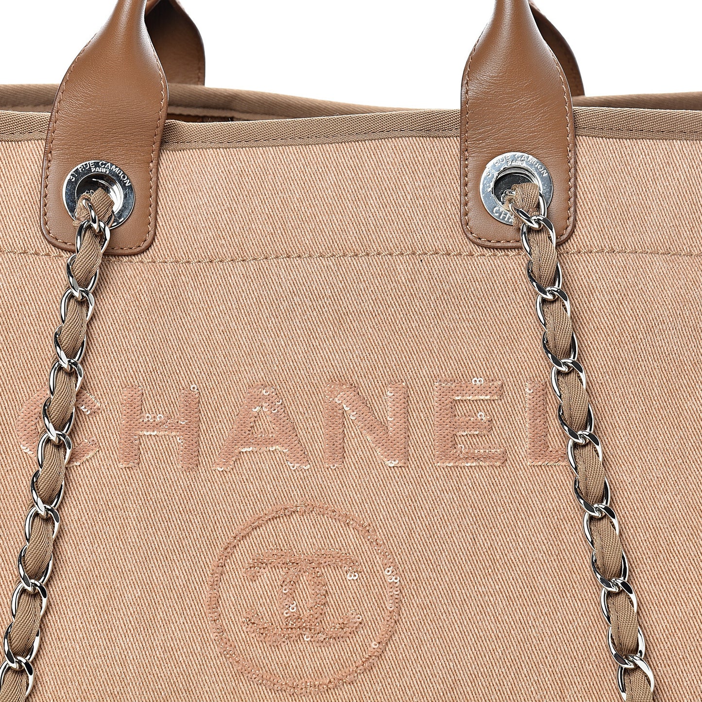 Canvas Sequin Medium Deauville Tote Ecru