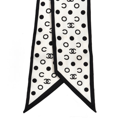 Chanel Silk CC Twilly Hair Tie Ivory Black 2 of 4