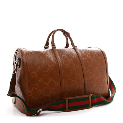 Gucci Calfskin GG Tennis Embossed Large Duffle Bag Brown 2 of 12
