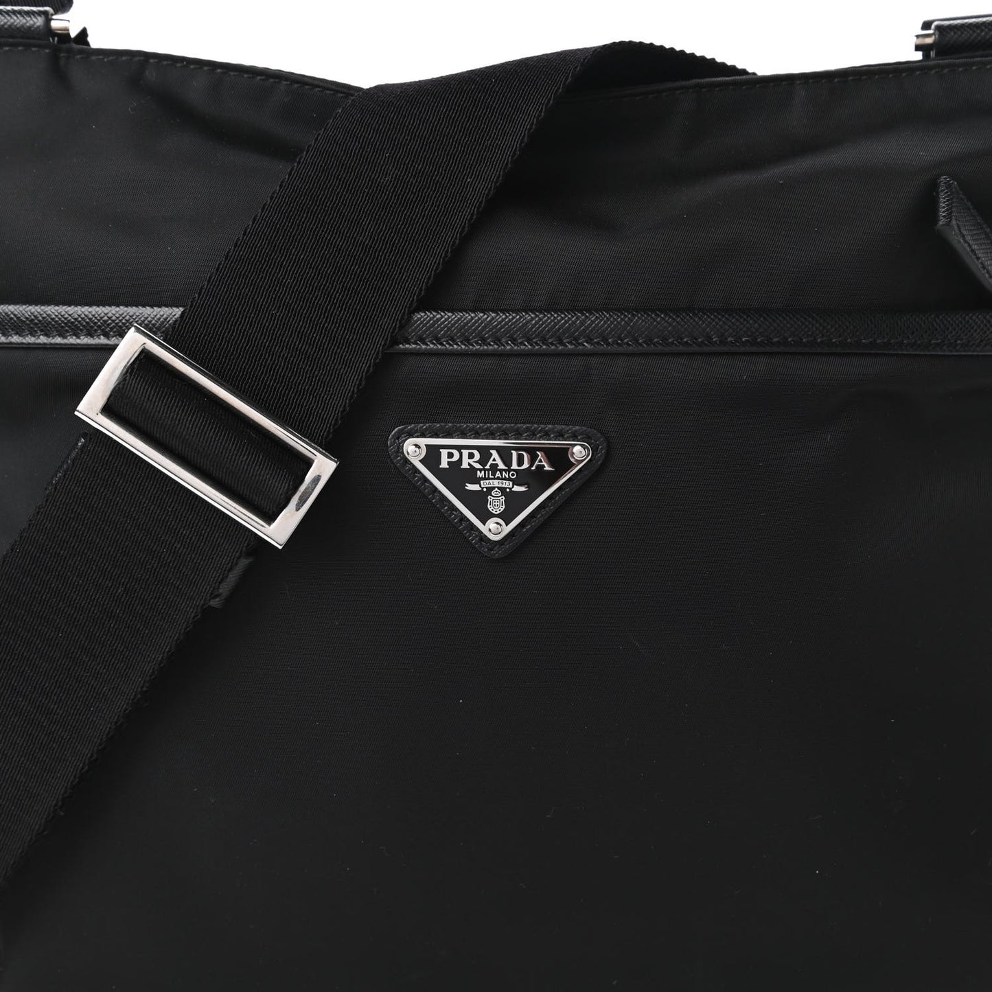 Tessuto Nylon Saffiano Flat Messenger Bag Black