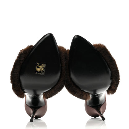 Saint Laurent Faux Fur La 16 Mule Sandals 38.5 Burgundy 5 of 8