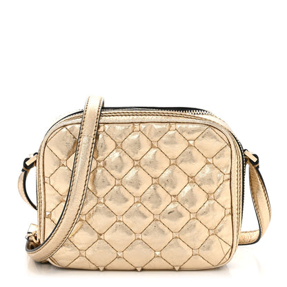 Valentino Garavani Metallic Wrinkled Lambskin Rockstud Spike Double Zip Camera Crossbody Bag Mekong 1 of 11
