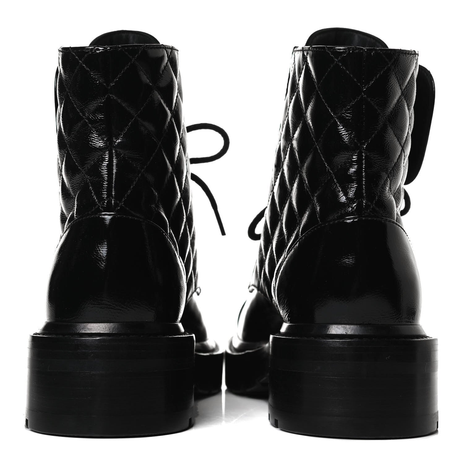 Chanel Shiny Calfskin Quilted Lace Up Combat Boots 35.5 Black 12 of 13