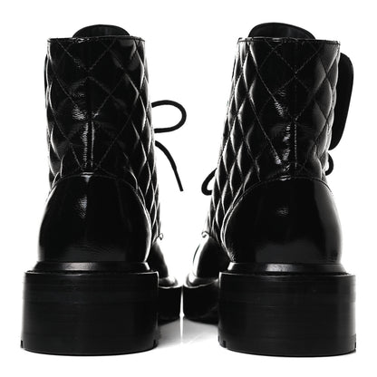 Chanel Shiny Calfskin Quilted Lace Up Combat Boots 35.5 Black 12 of 13