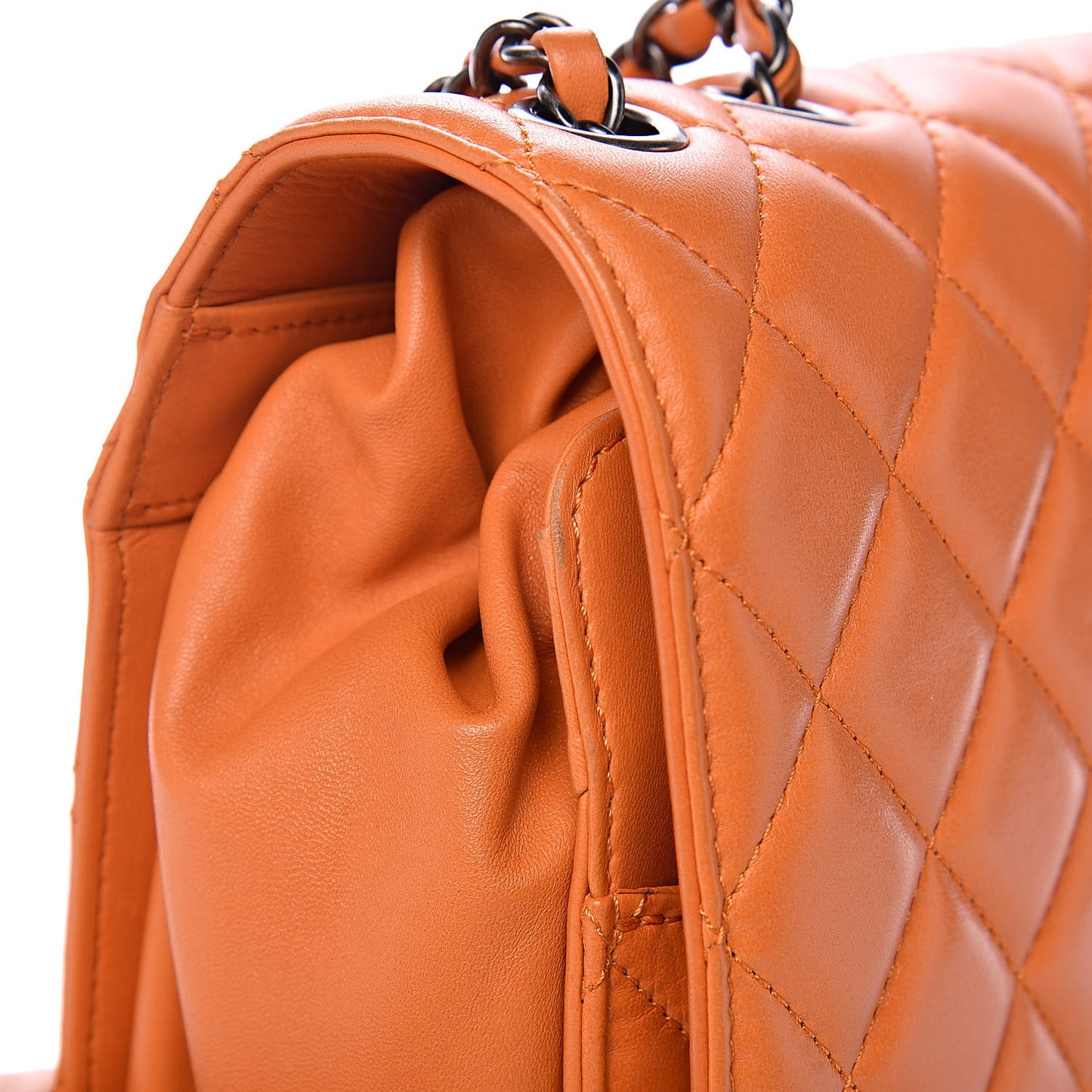 Lambskin Quilted Jumbo Grocery By Drawstring Shopping Bag Orange