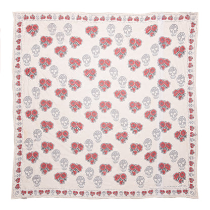 Alexander McQueen Silk Chiffon Skull Poppy Scarf Ivory Red 1 of 6