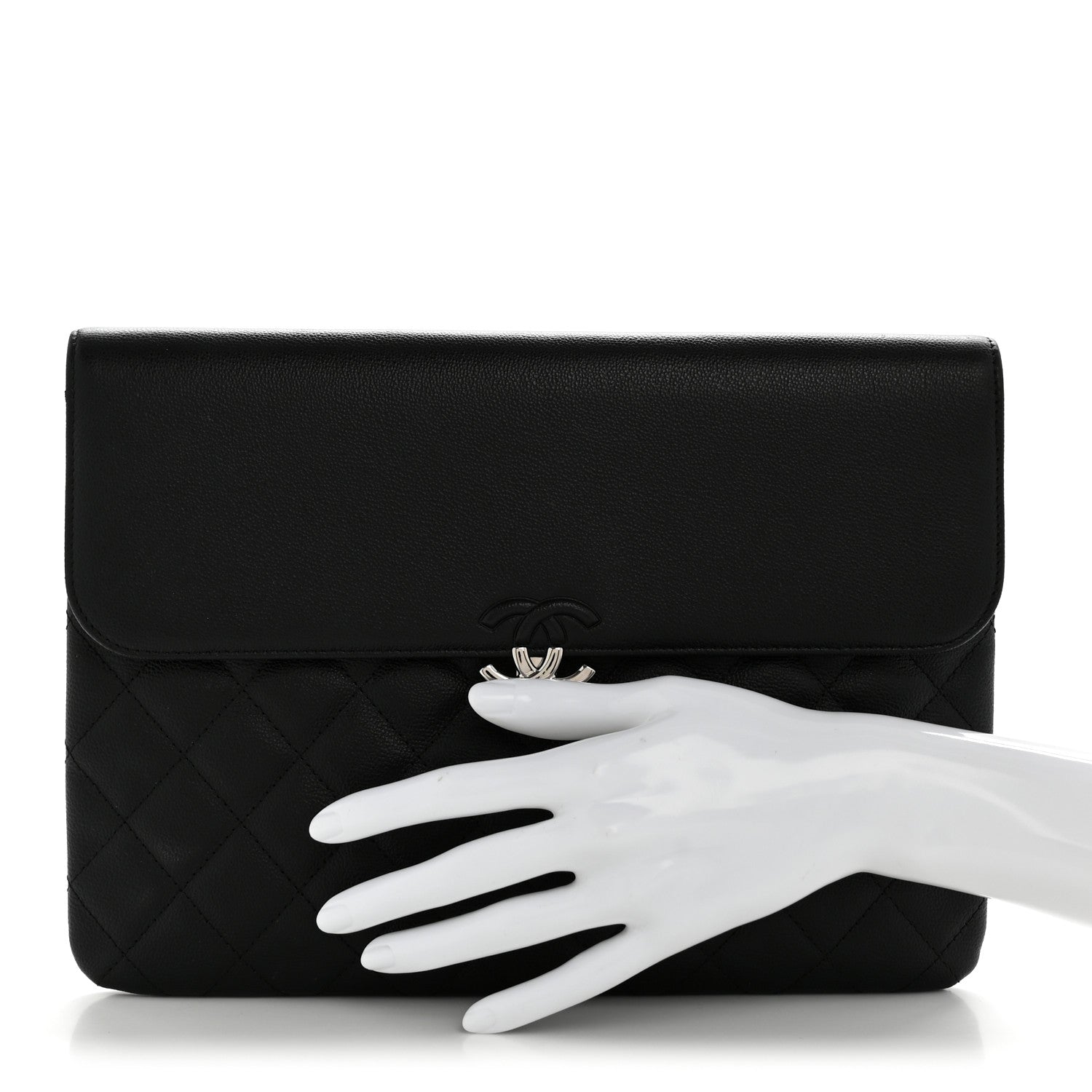 Chanel Grained Calfskin Quilted CC Box Pouch Black 1854744
