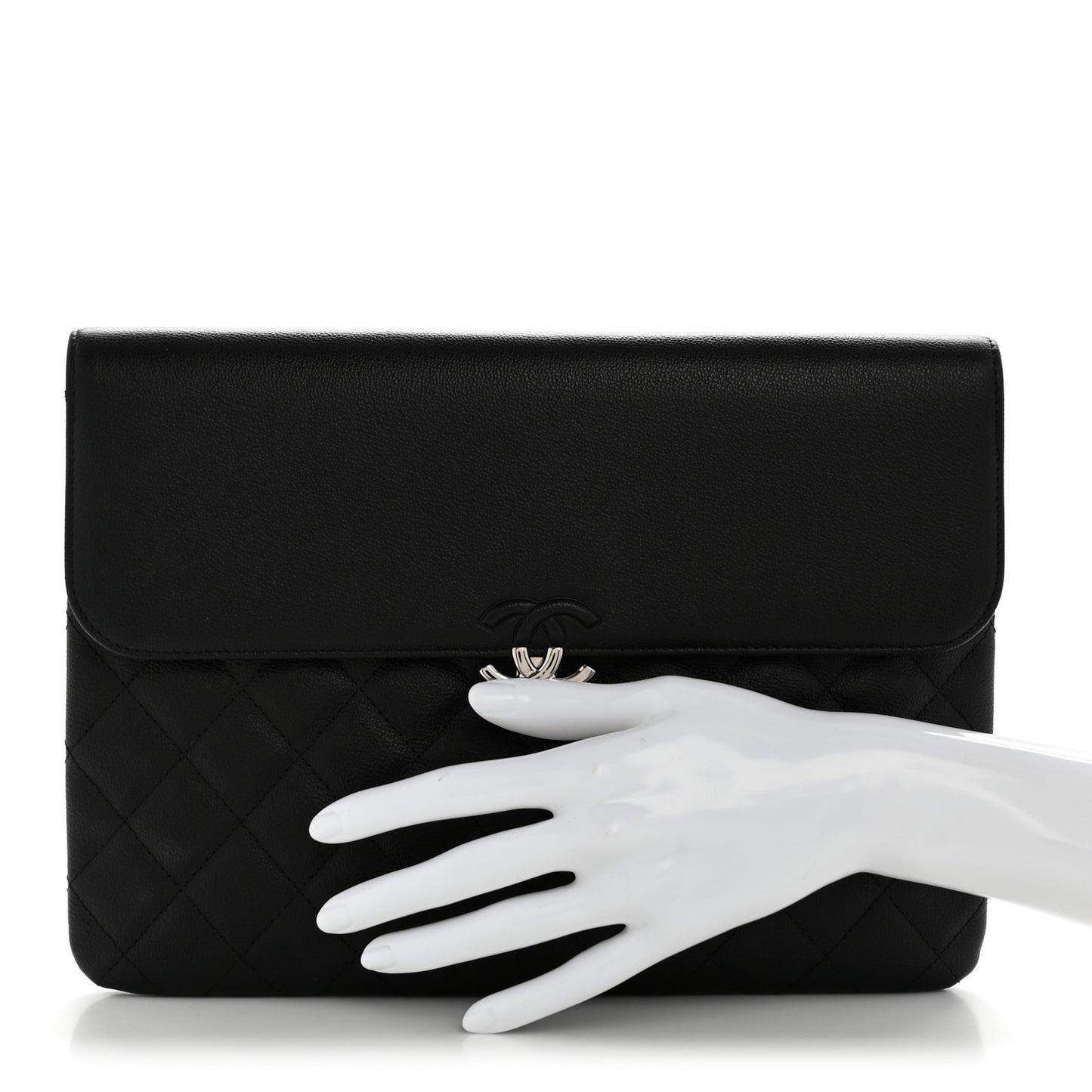 Grained Calfskin Quilted CC Box Pouch Black