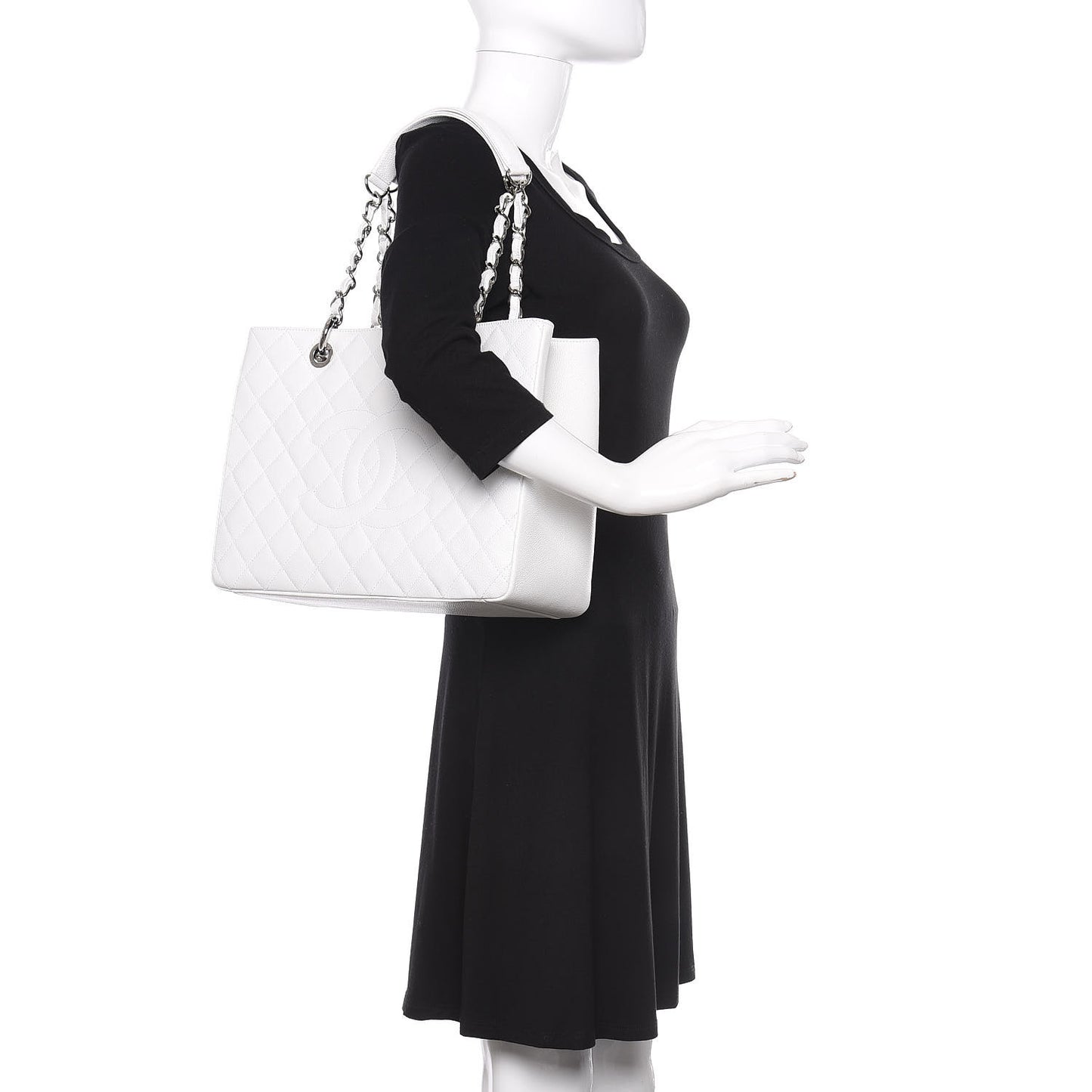 Caviar Quilted Grand Shopping Tote GST White