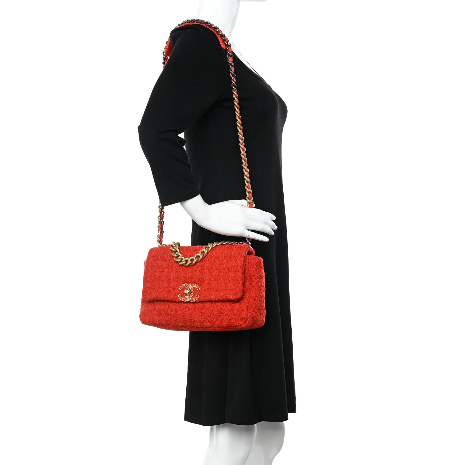 Chanel Tweed Quilted Medium Chanel 19 Flap Red 2 of 10