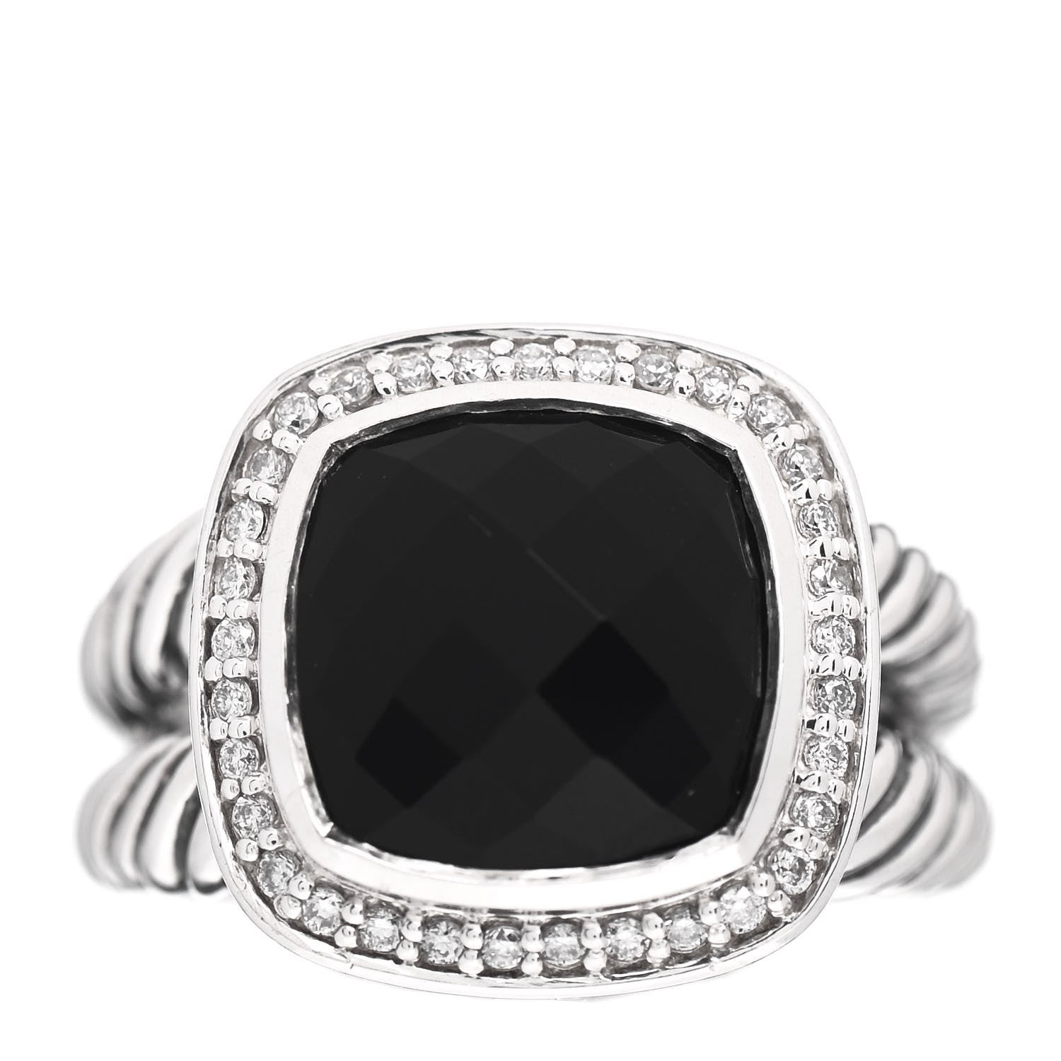 David Yurman Sterling Silver Diamond Black Onyx 11mm Albion Ring 54 7 1 of 5