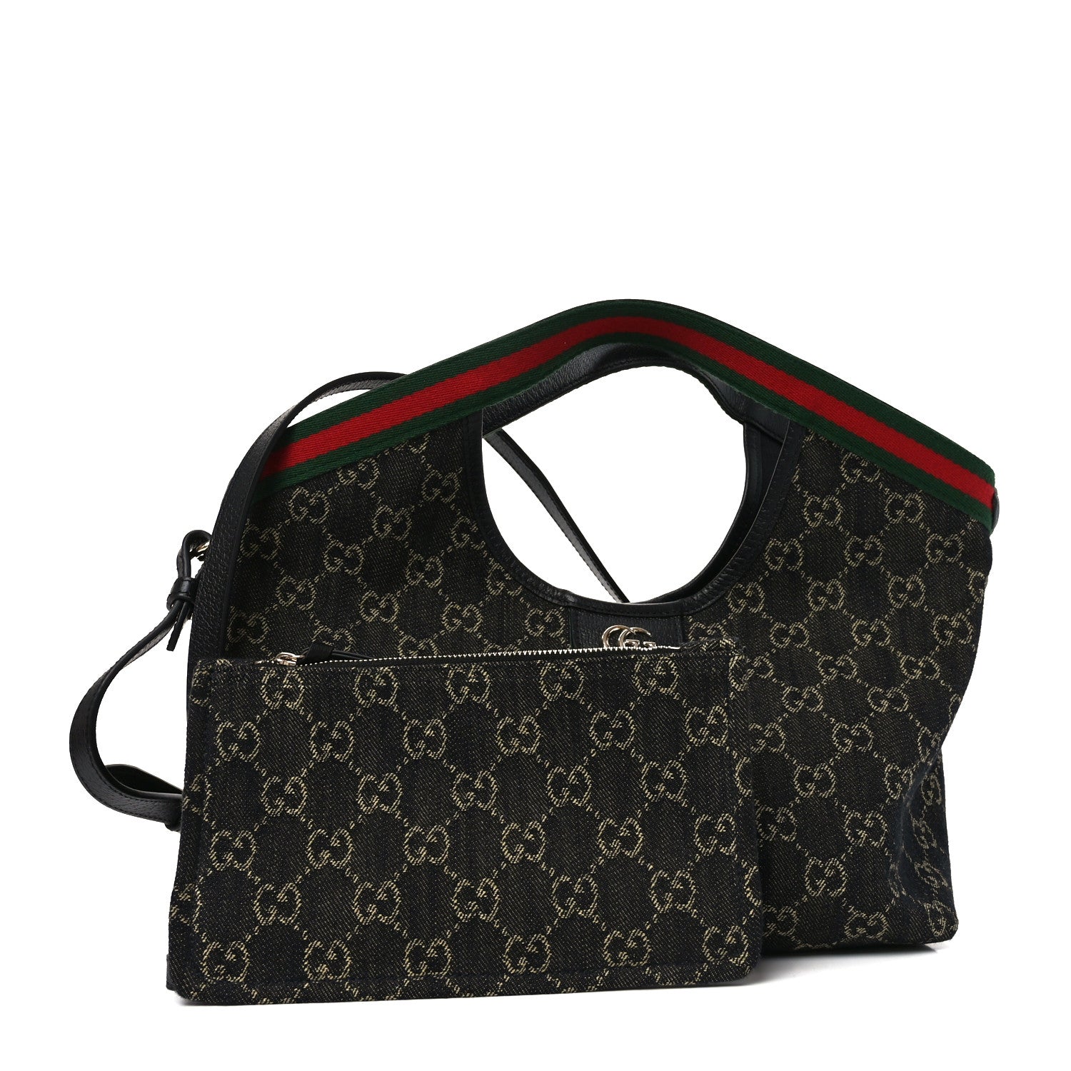Gucci Denim GG Monogram Web Small Giglio Tote Black Ivory 3 of 10