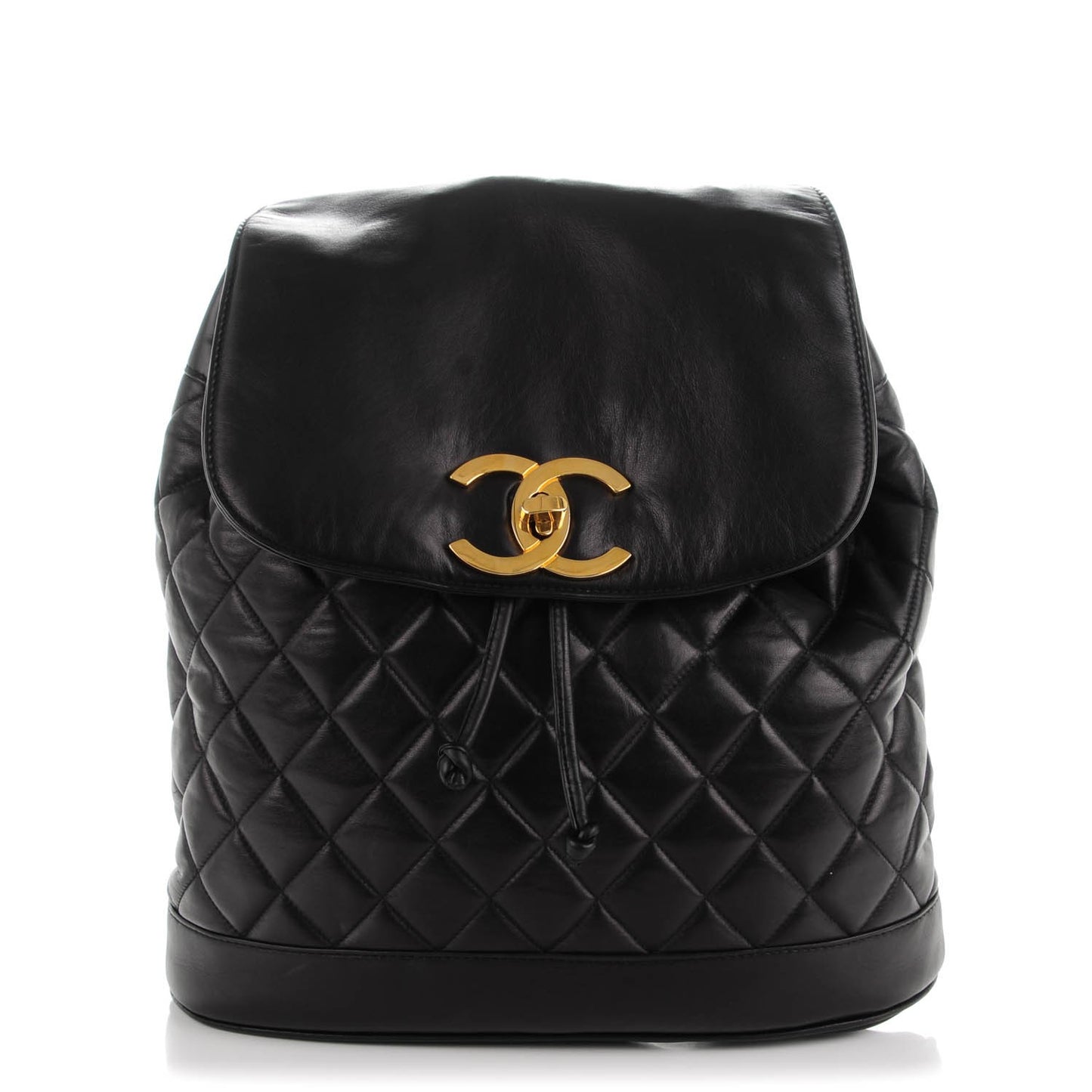 Lambskin Quilted Drawstring Backpack Black