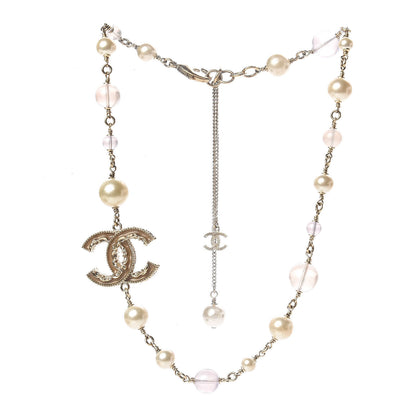 Chanel Pearl Beaded CC Necklace Gold Purple 3 of 4