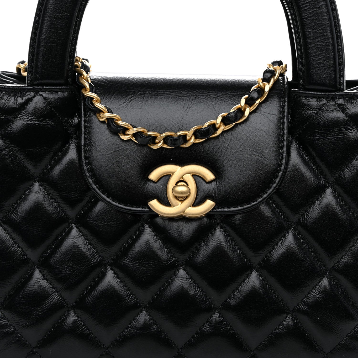 Chanel Shiny Aged Calfskin Quilted Nano Kelly Shopper Black 8 of 11