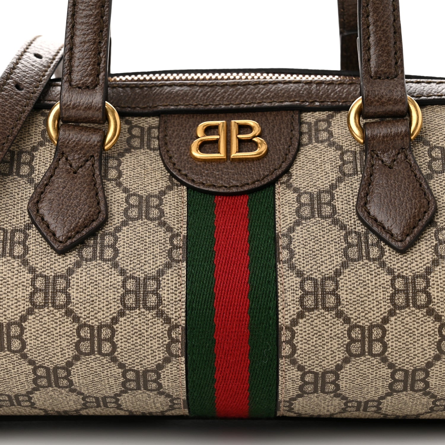 Gucci X BALENCIAGA BB Supreme Monogram Web Small Ophidia Boston Bag Beige New Acero 8 of 11