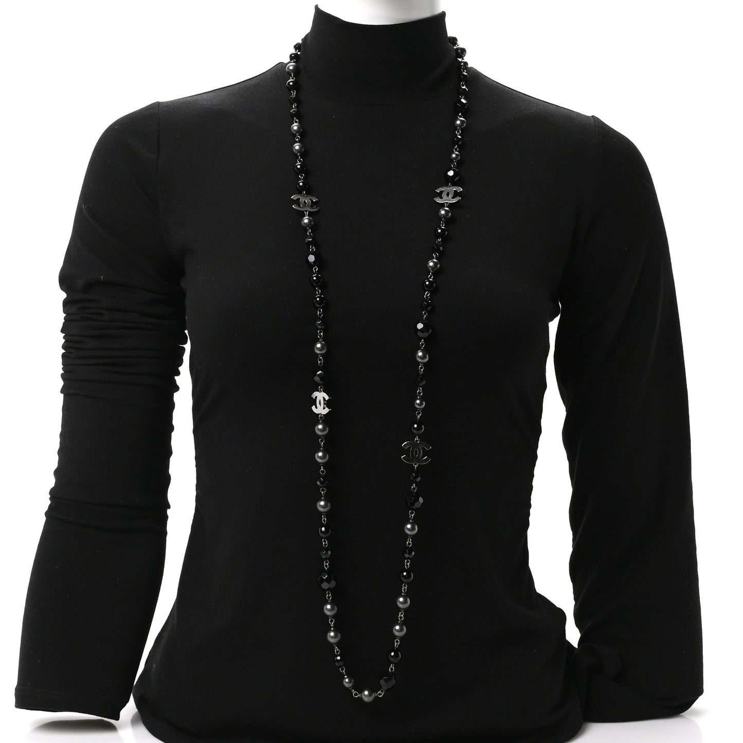 Ruthenium Beaded CC Long Necklace Black
