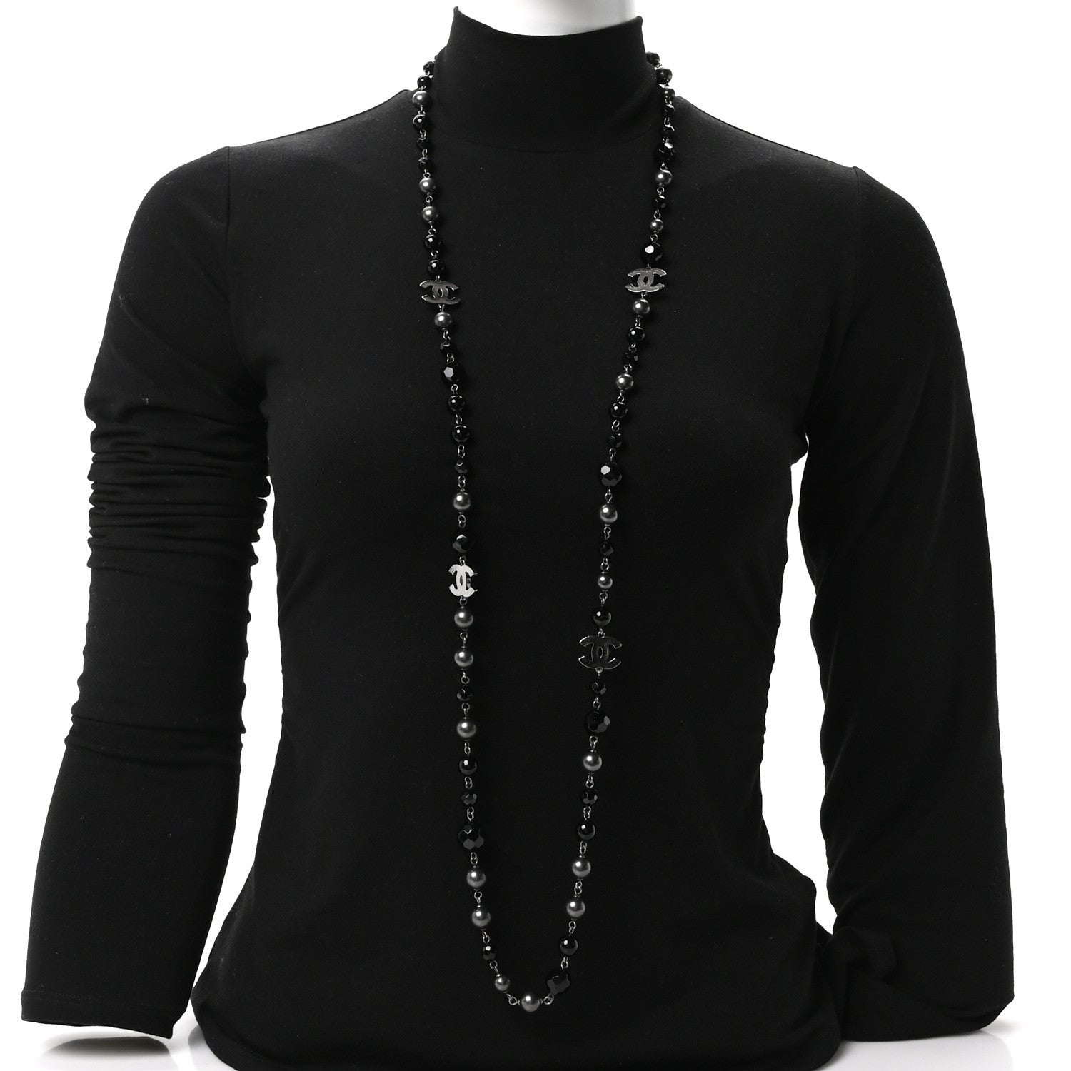 Chanel Ruthenium Beaded CC Long Necklace Black 2 of 4