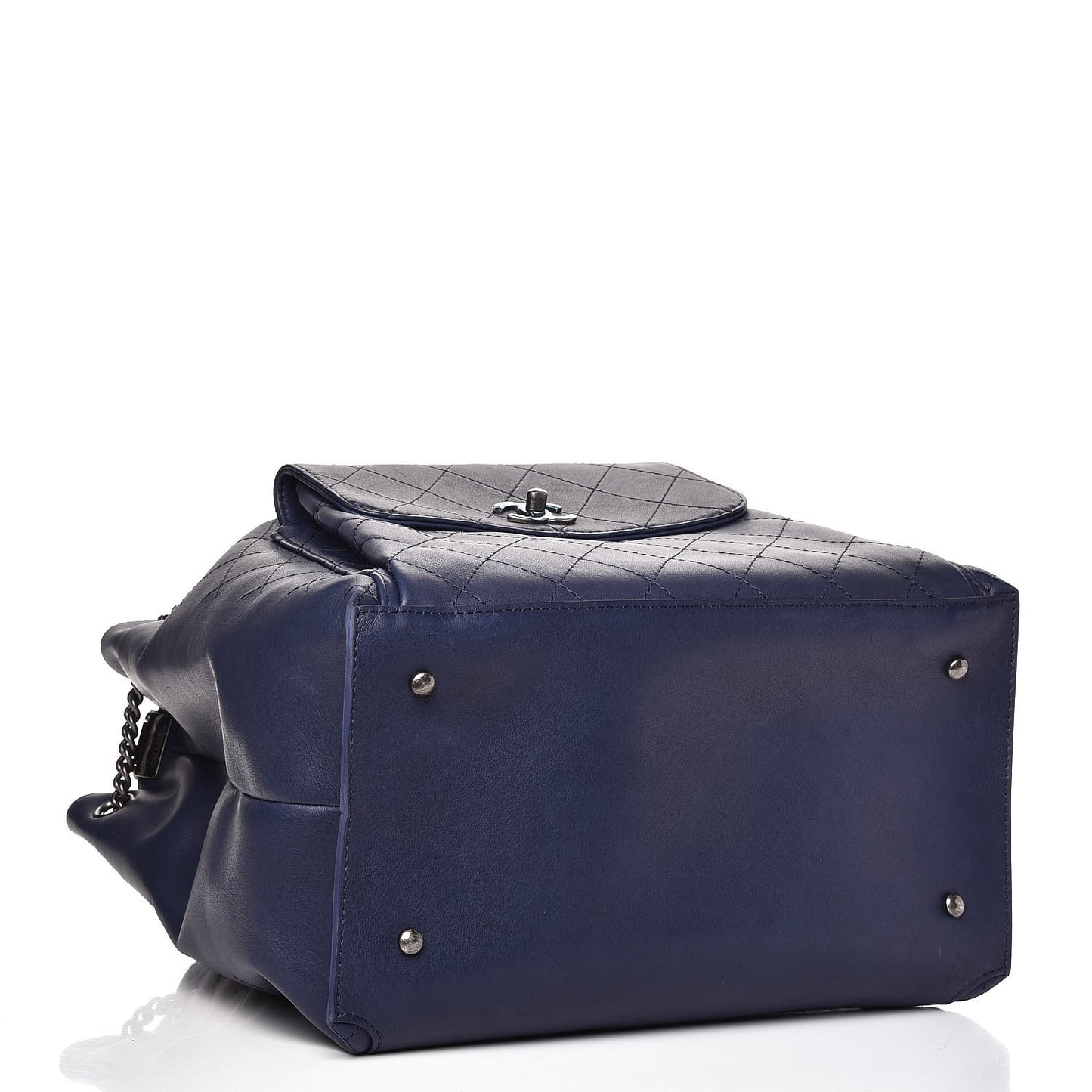 Calfskin Stitched Large Urban Luxury Drawstring Backpack Navy Blue