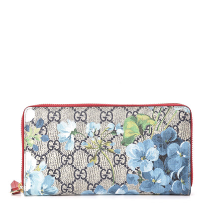 Gucci GG Supreme Monogram Blooms Zip Around Wallet Blue Red 1 of 9