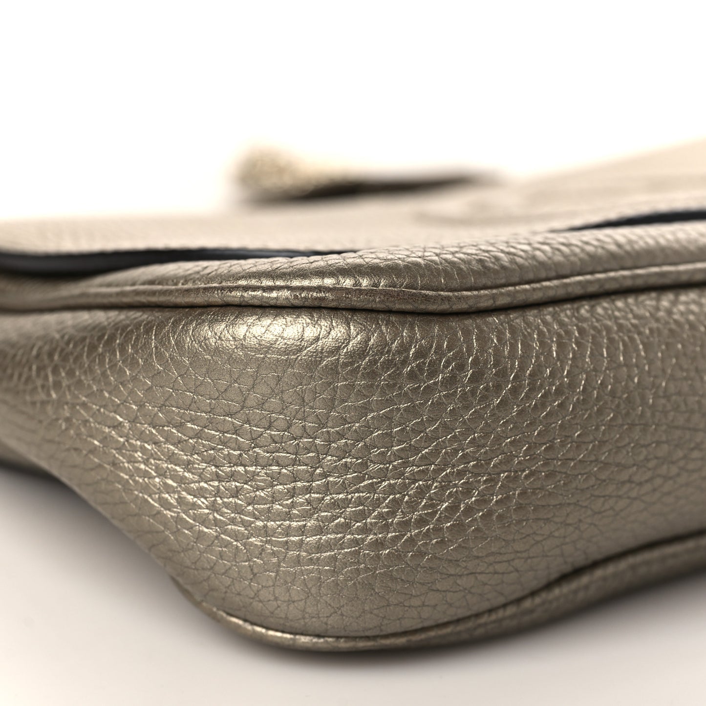 Metallic Pebbled Calfskin Medium Soho Flap Crossbody Golden Beige