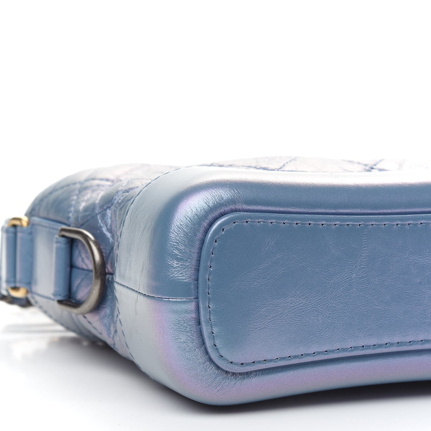 Iridescent Aged Calfskin Quilted Small Gabrielle Hobo Blue