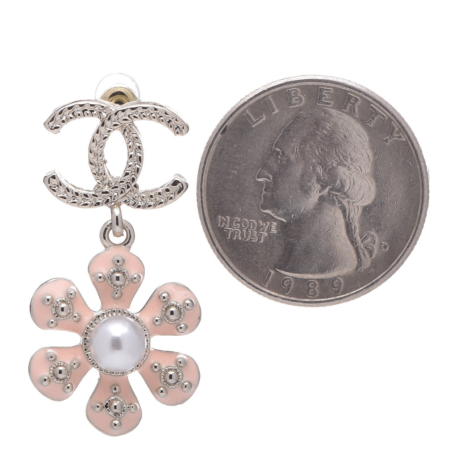 Chanel Metal Resin Diamante CC Flower Earrings Gold Beige 2 of 8