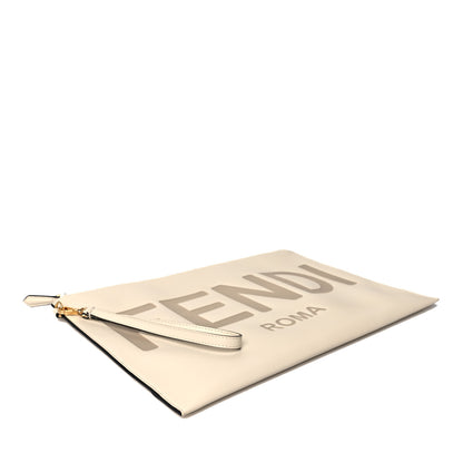 Fendi Vitello King Logo Embossed Large Flat Pouch White Ice 4 of 8