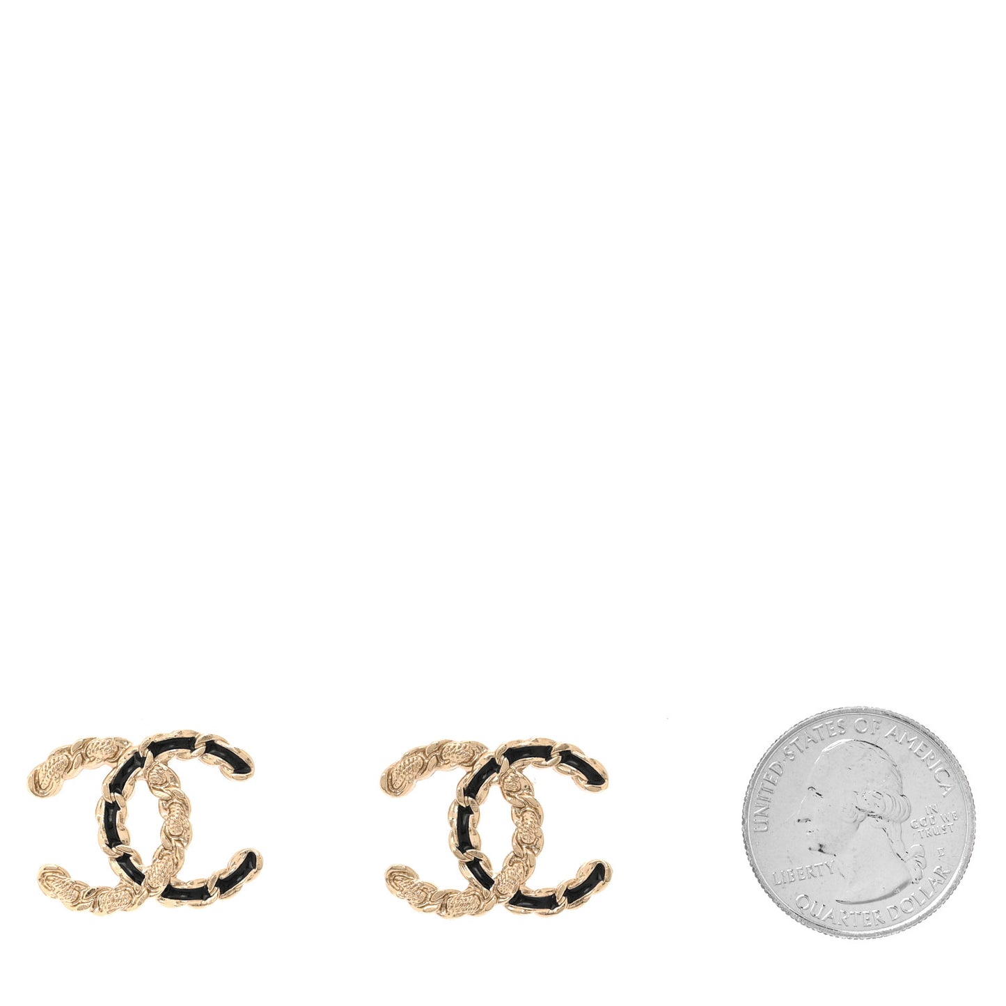 Enamel Metal Chain French New Wave CC Earrings Black Gold