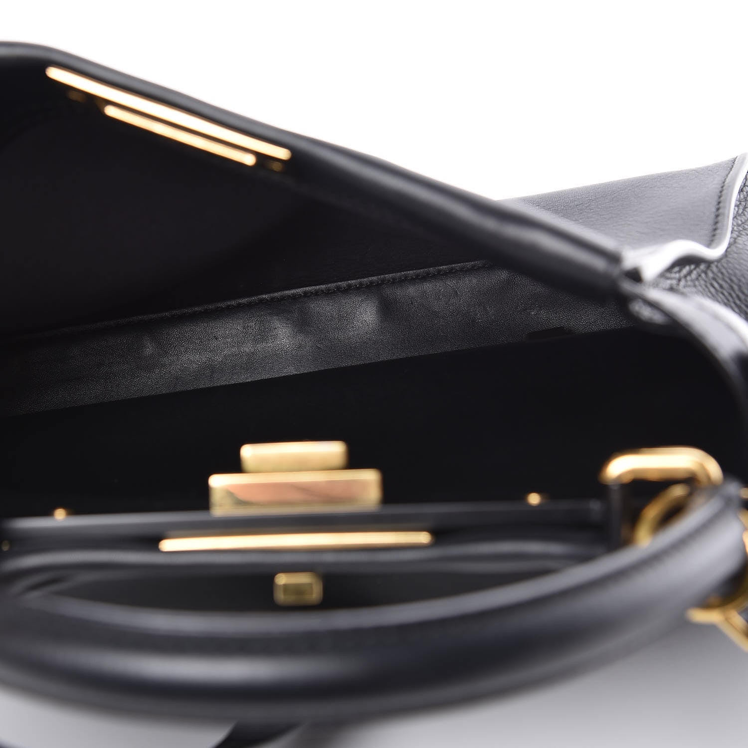 Fendi Vitello Seta Shiny Nappa Medium Peekaboo Iconic Satchel Black 5 of 14