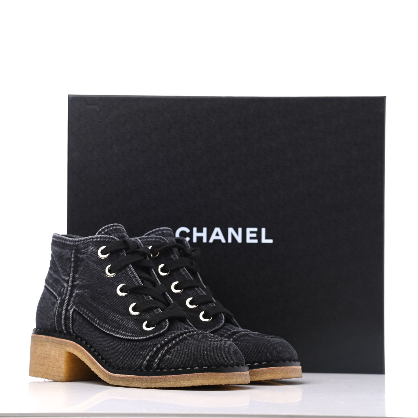 Denim Lace Up Boots 36 Grey