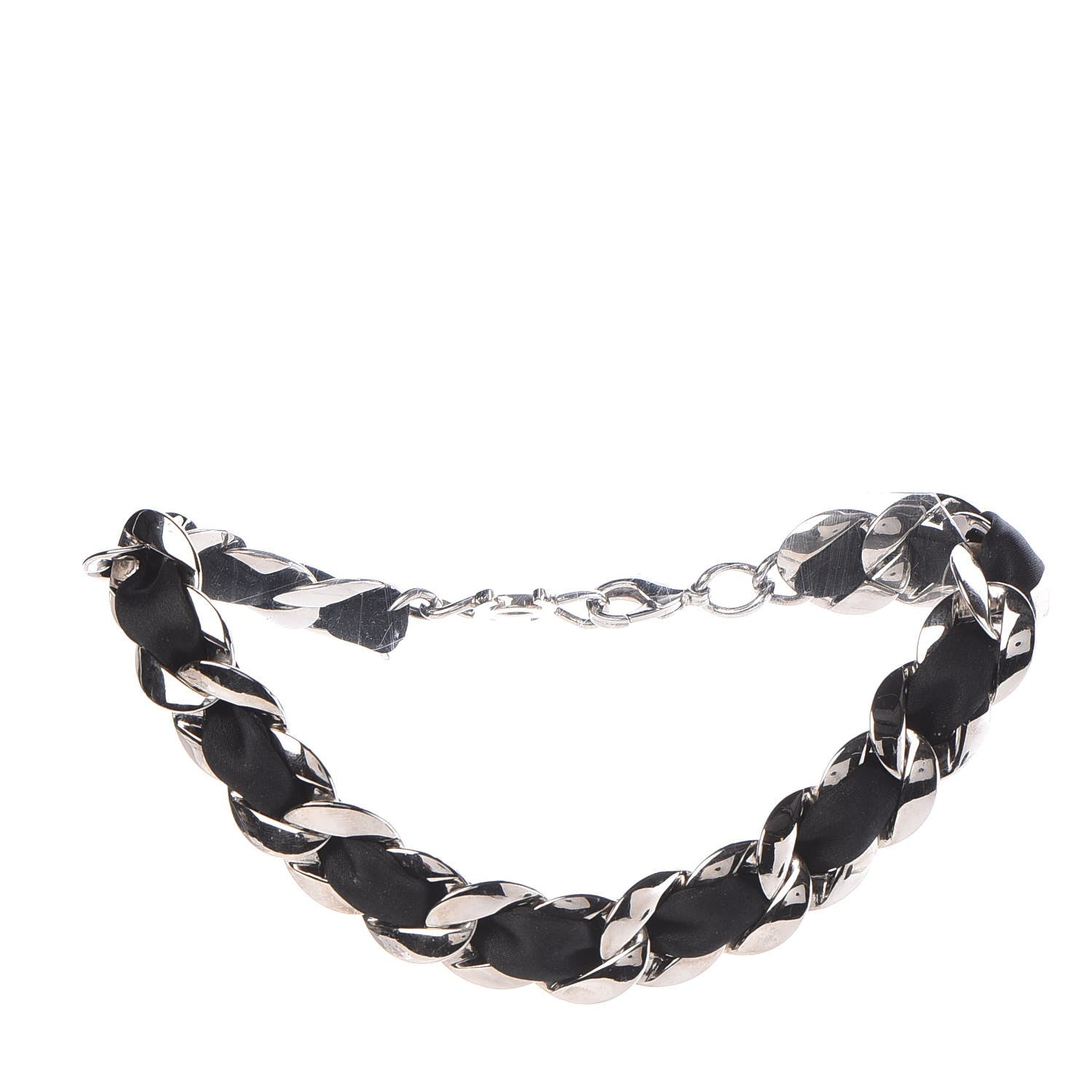Chanel Ribbon Chain Necklace Black Silver 3 of 4