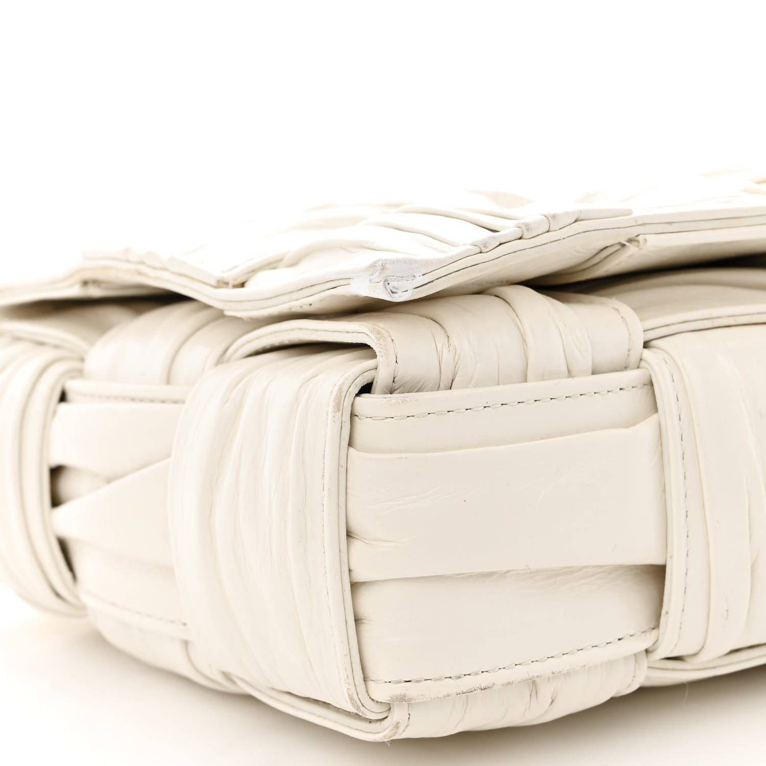 Bottega Veneta Calfskin Intreccio Plisse Cassette Crossbody Bag White 9 of 15