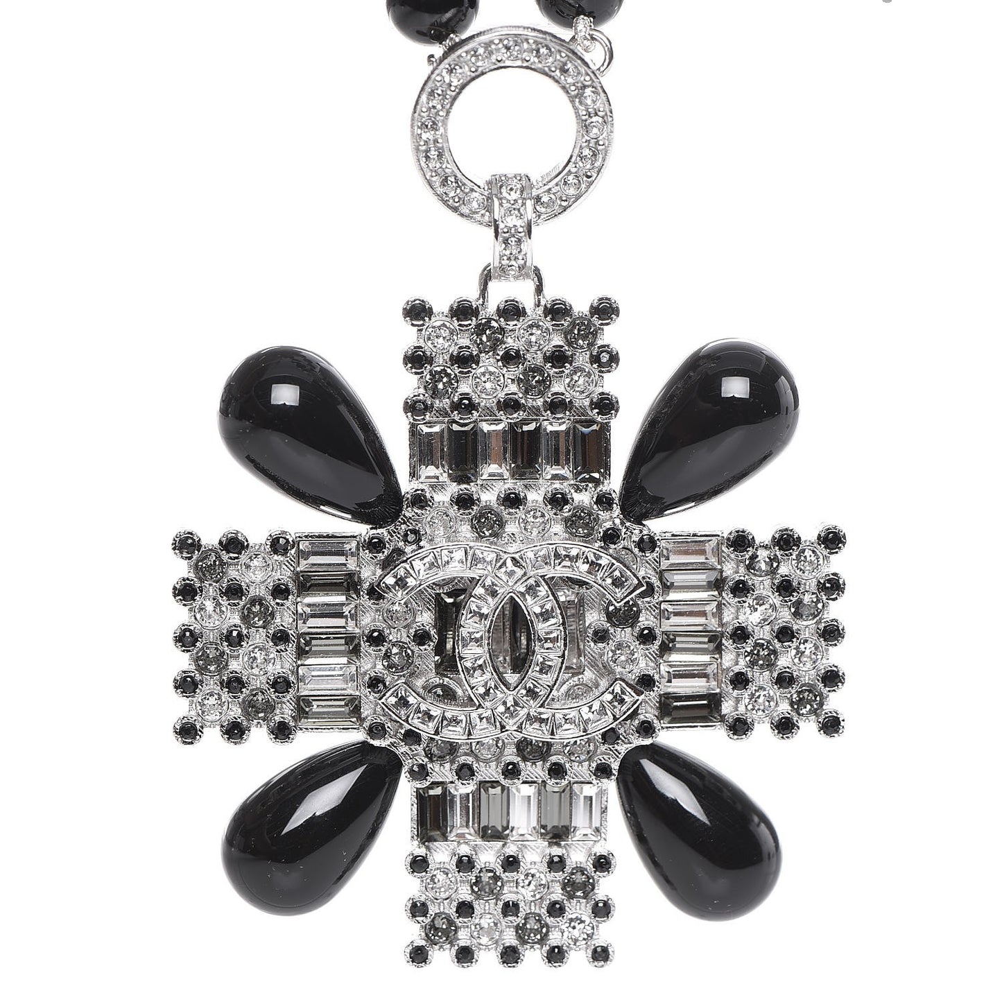 Bead Crystal Multi Strand CC Cross Necklace Black