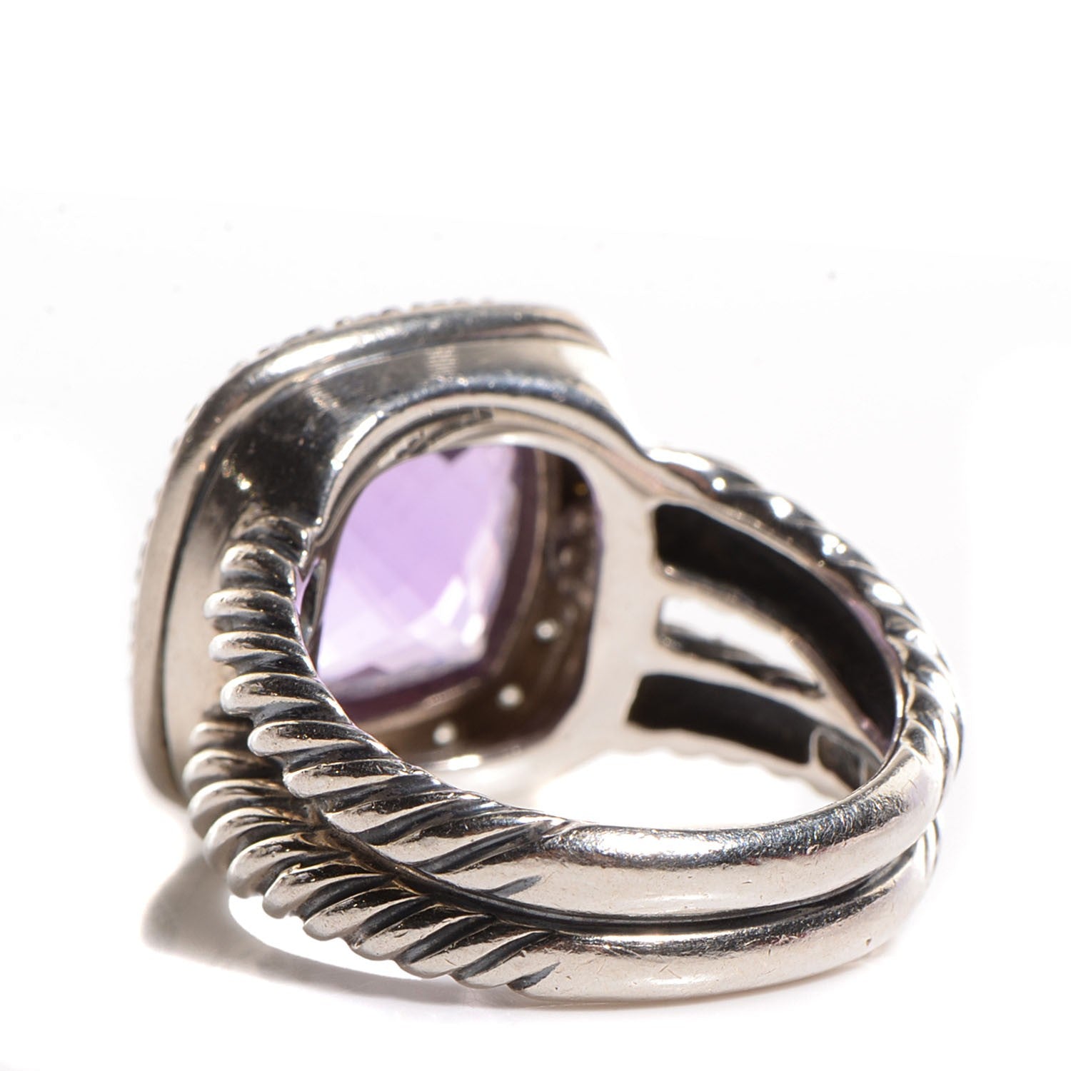 David Yurman Sterling Silver Diamond Amethyst 11mm Albion Ring 52 6 3 of 4