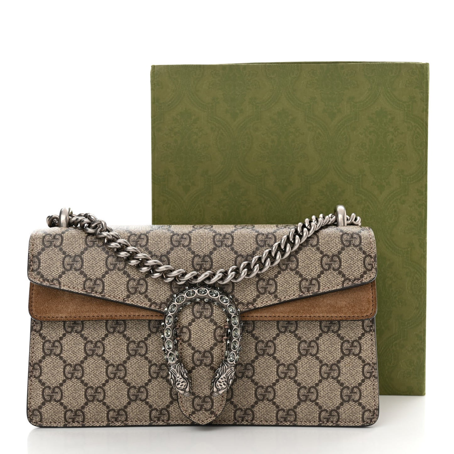 GG Supreme Monogram Suede Crystal Small Dionysus Shoulder Bag Beige Ebony Taupe