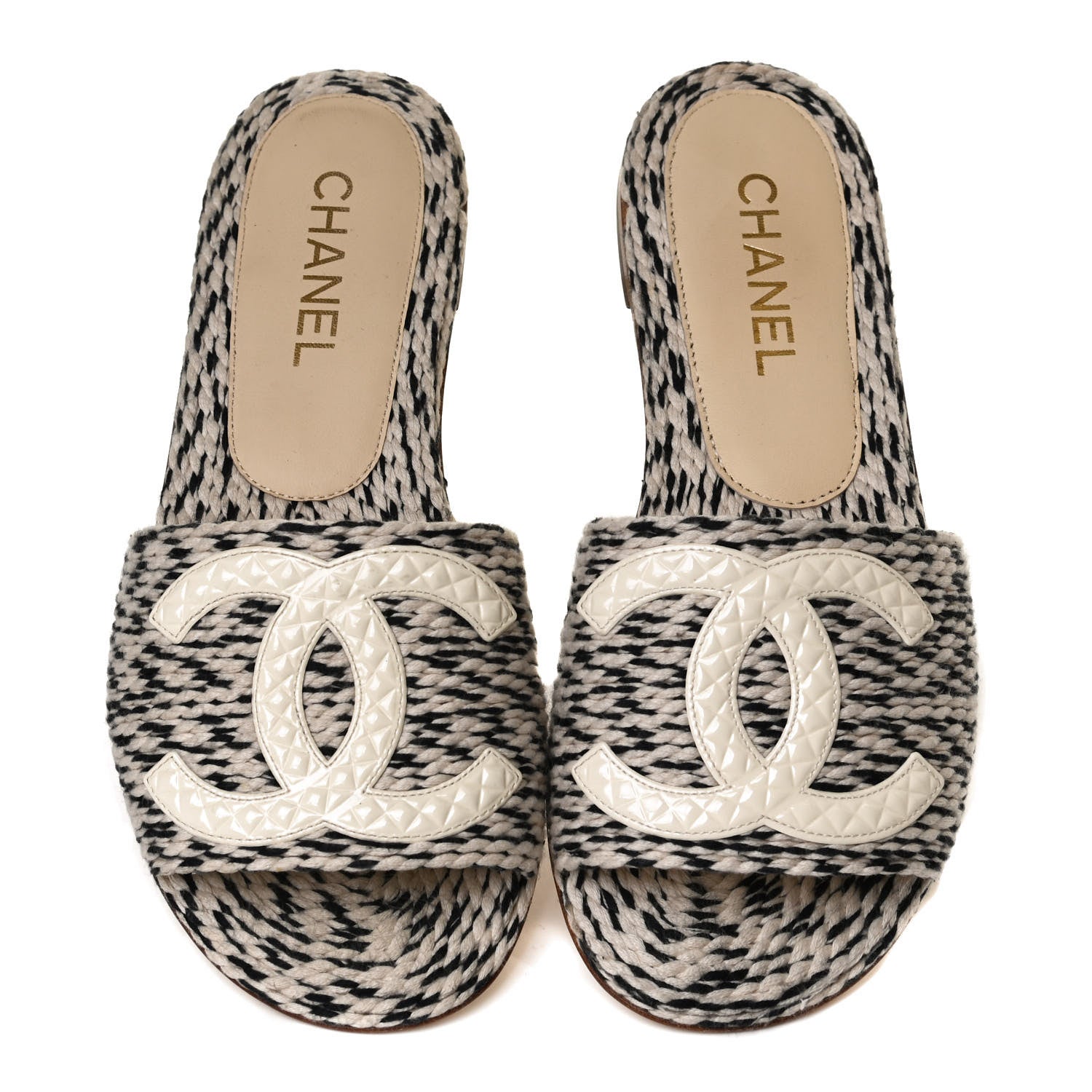 Chanel Cord CC Mules 38 Beige Black 5 of 12