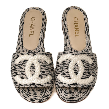 Chanel Cord CC Mules 38 Beige Black 5 of 12