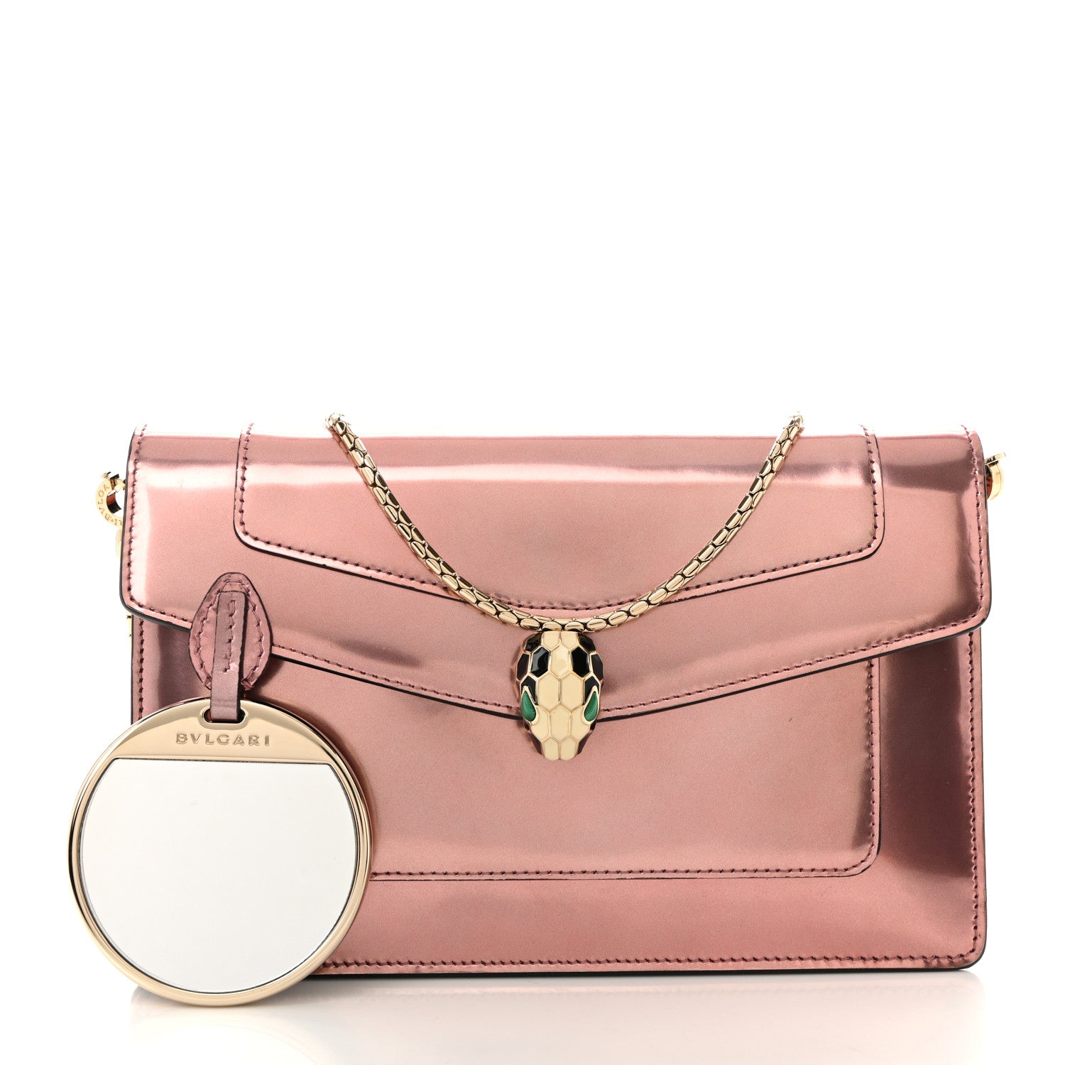 ブルガリ　BVLGARI ピンク サテンクラッチバッグ チェーンストラップ Bulgari Metallic Serpenti Forever Chain Wallet Rose Quartz 1796492