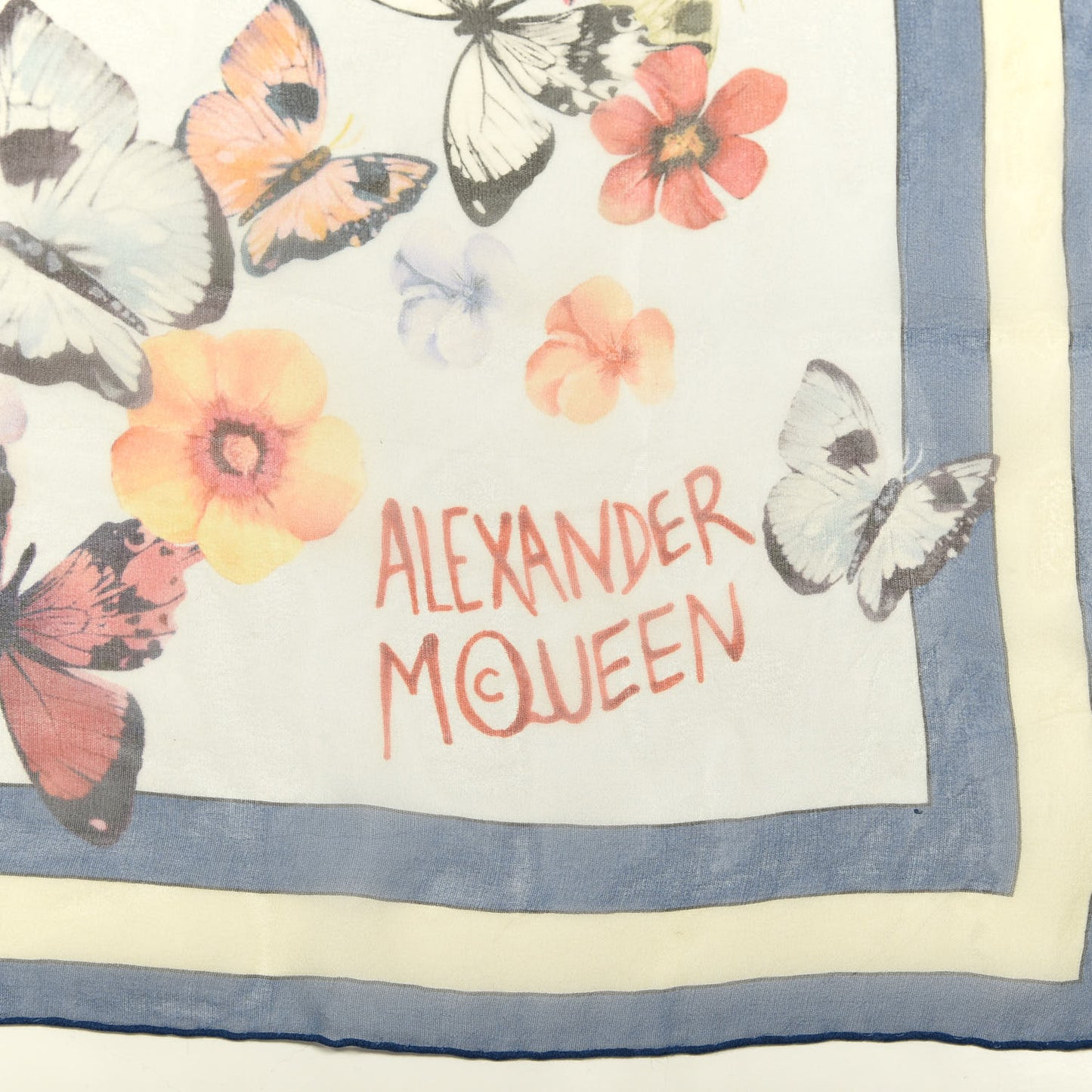 Silk Chiffon Butterfly And Lion Scarf Blue
